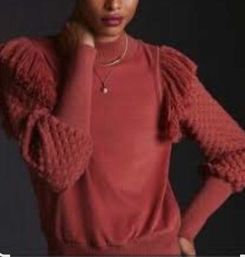 Anthropologie Dolan Fringed Bubble Sleeve Knit Sweater Size Xs